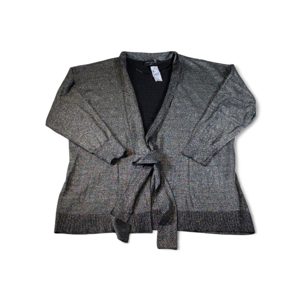 Lane Bryant Gold & Black Metallic Sparkly Open Front/Tie Closure Cardigan